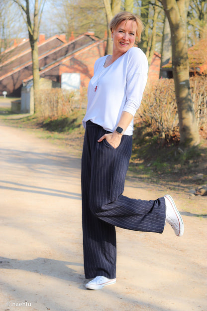 Lin avec viscose - rayures sur fond bleu foncé 200 g/m²