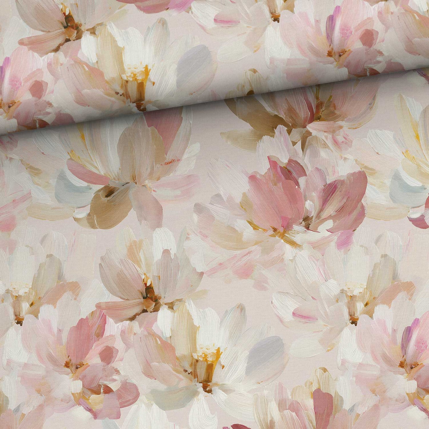 Kokvilnas cilpiņtrikotāža-gleznotas magnolijas pasteļtoņos