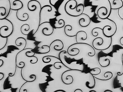 Image with black organza with bats Halloween decorations – available online Charlotte Fabrics