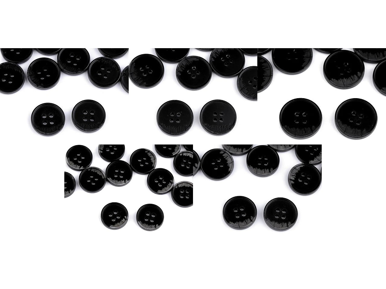 Attēls ar Melnpelēka uzvalka pogas ar 4 caurumiem – 15 mm-25 mm – pieejams internetā Šarlotes audumi
