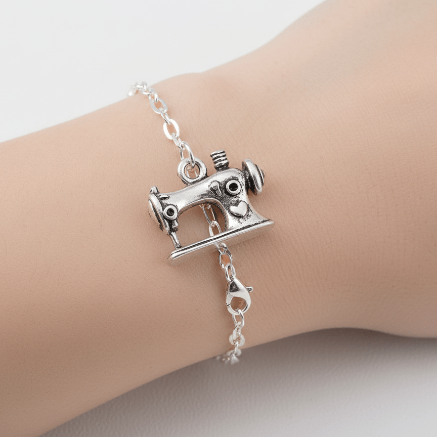 Attēls ar Metāla kulons,dekors – šujmašīna 13 × 16 mm – pieejams Šarlotes audumi