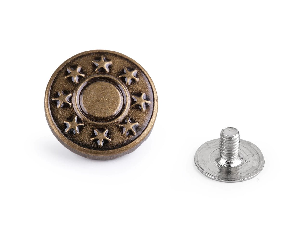 Image de bouton de jean métallique à visser Ø17 mm – disponible chez Šarlotes audumi