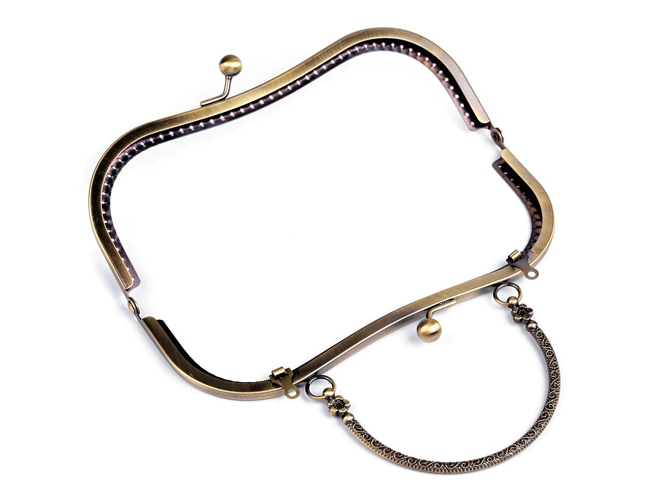 Attēls ar Metāla somiņas rāmis piešūšanai ar rokturi 5 × 8 cm| dažādu toņu – pieejams Šarlotes audumi