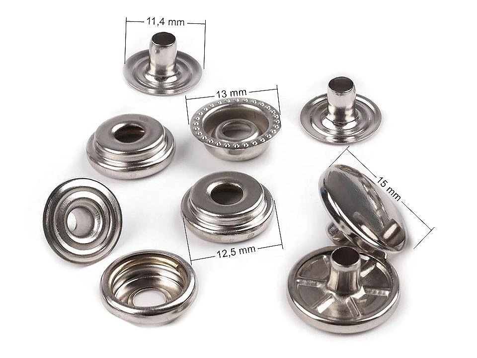 Metāla spiedpogas Ø15 mm (AM6) – O - SPRING, biezākiem audumiem|10 gb