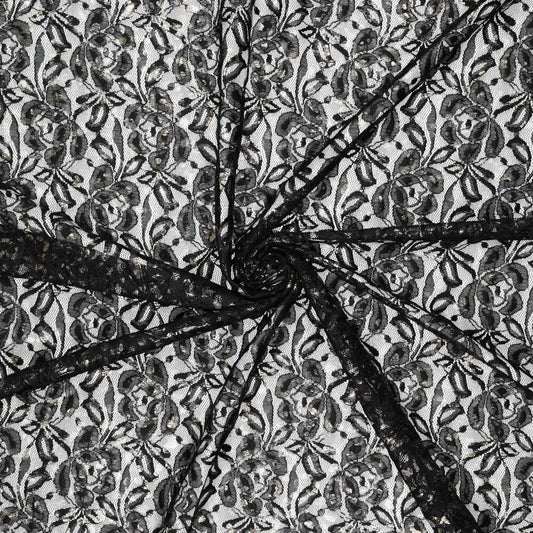 Attēls ar Mežģīņu audums “Lauren Foil Lace” – melns 140 g/m² – pieejams Šarlotes audumi