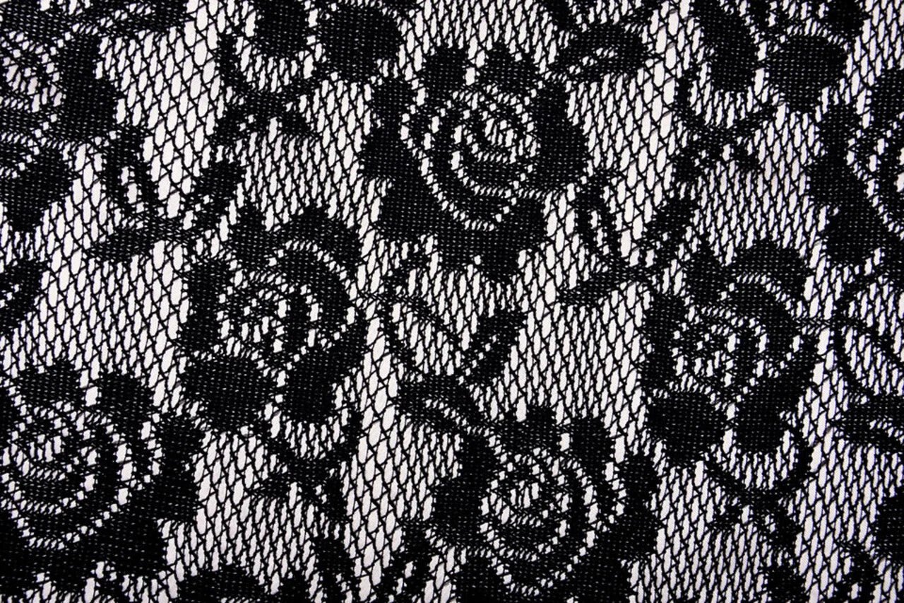 Attēls ar Mežģīņu audums - melns ar balta satīna oderi 155 g/m² – pieejams Šarlotes audumi