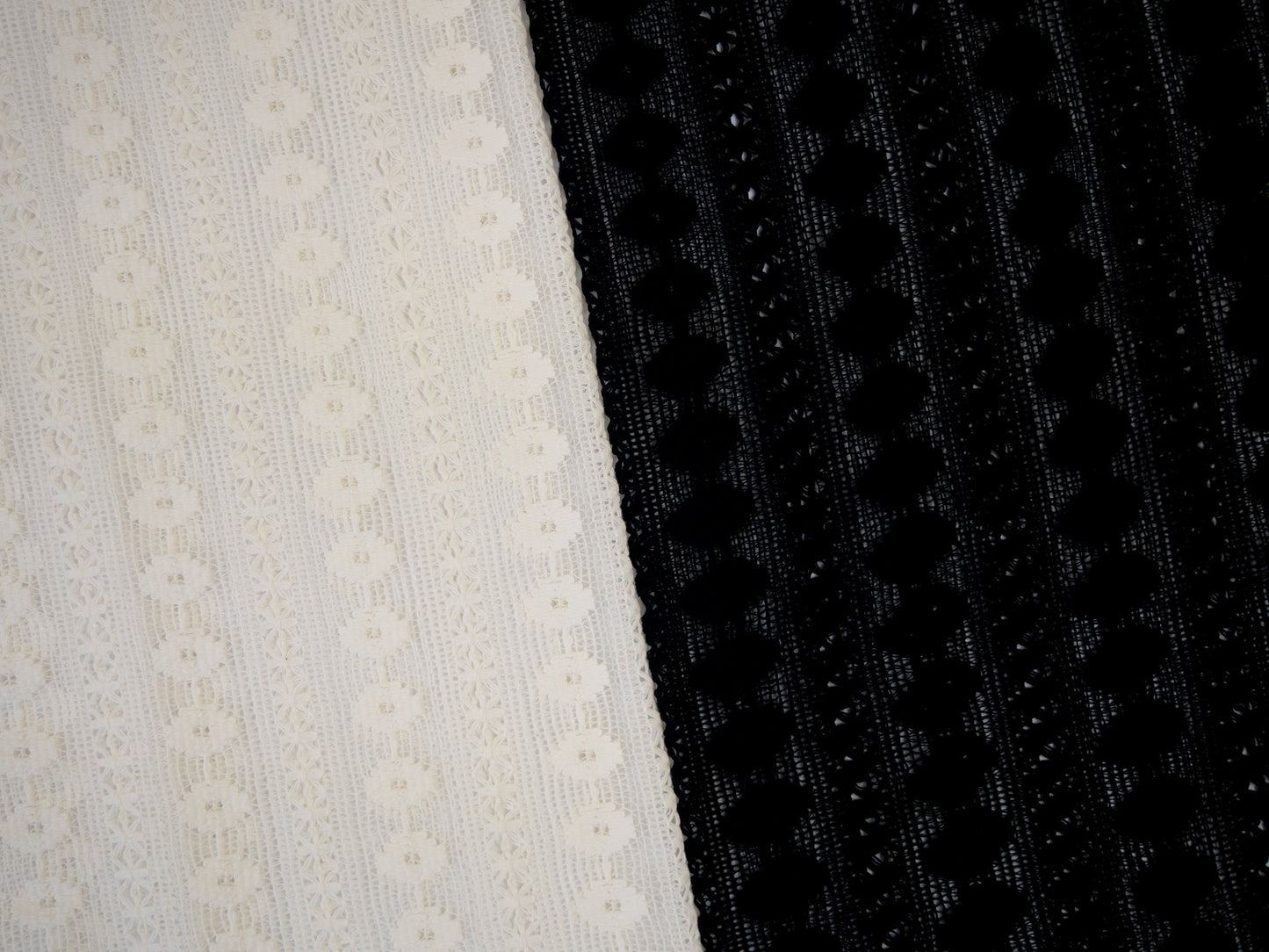 Image of lace fabric, warm white with a floral pattern – available online at Charlotte's Fabrics