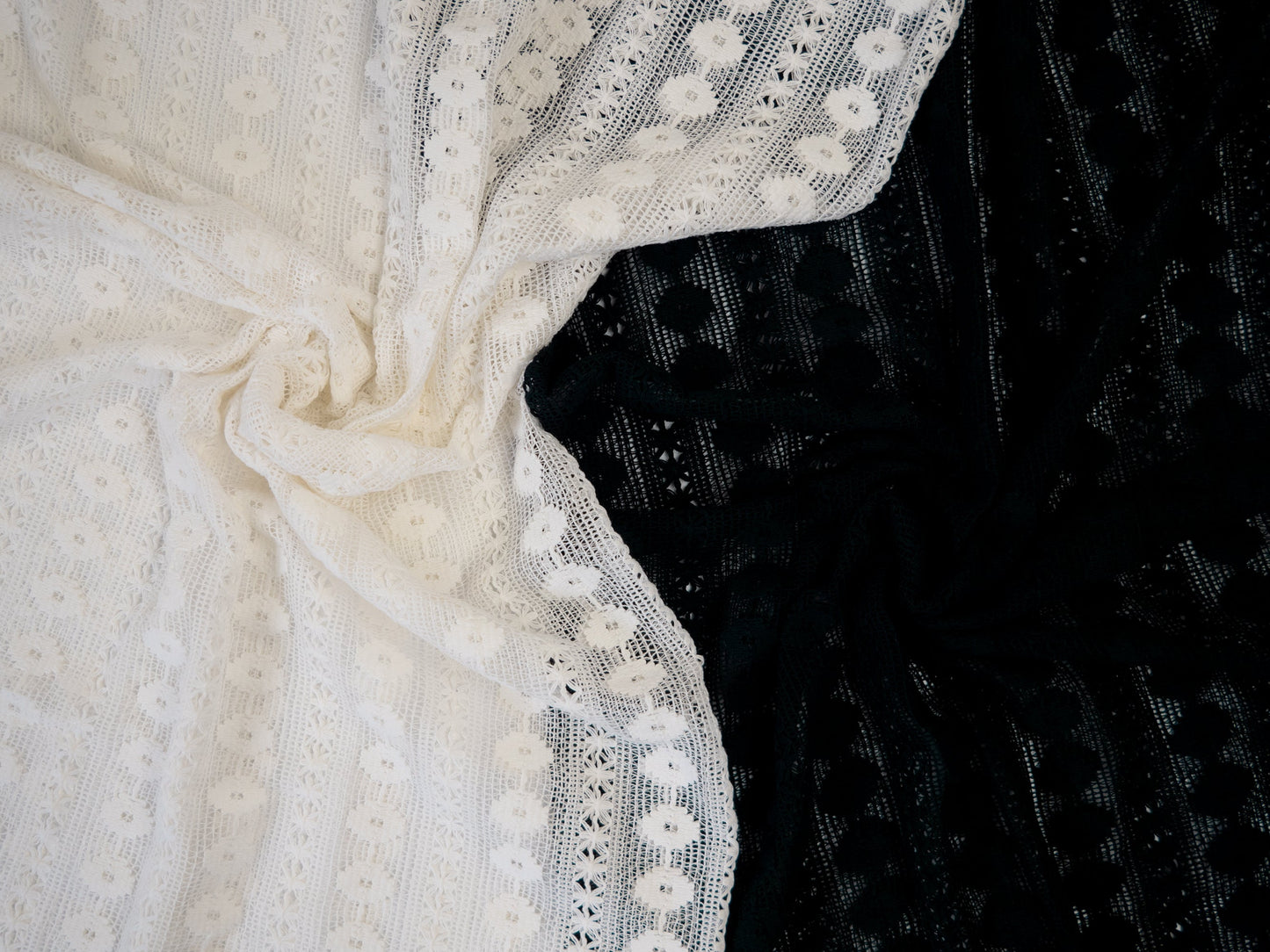 Image of lace fabric, warm white with a floral pattern – available online at Charlotte's Fabrics