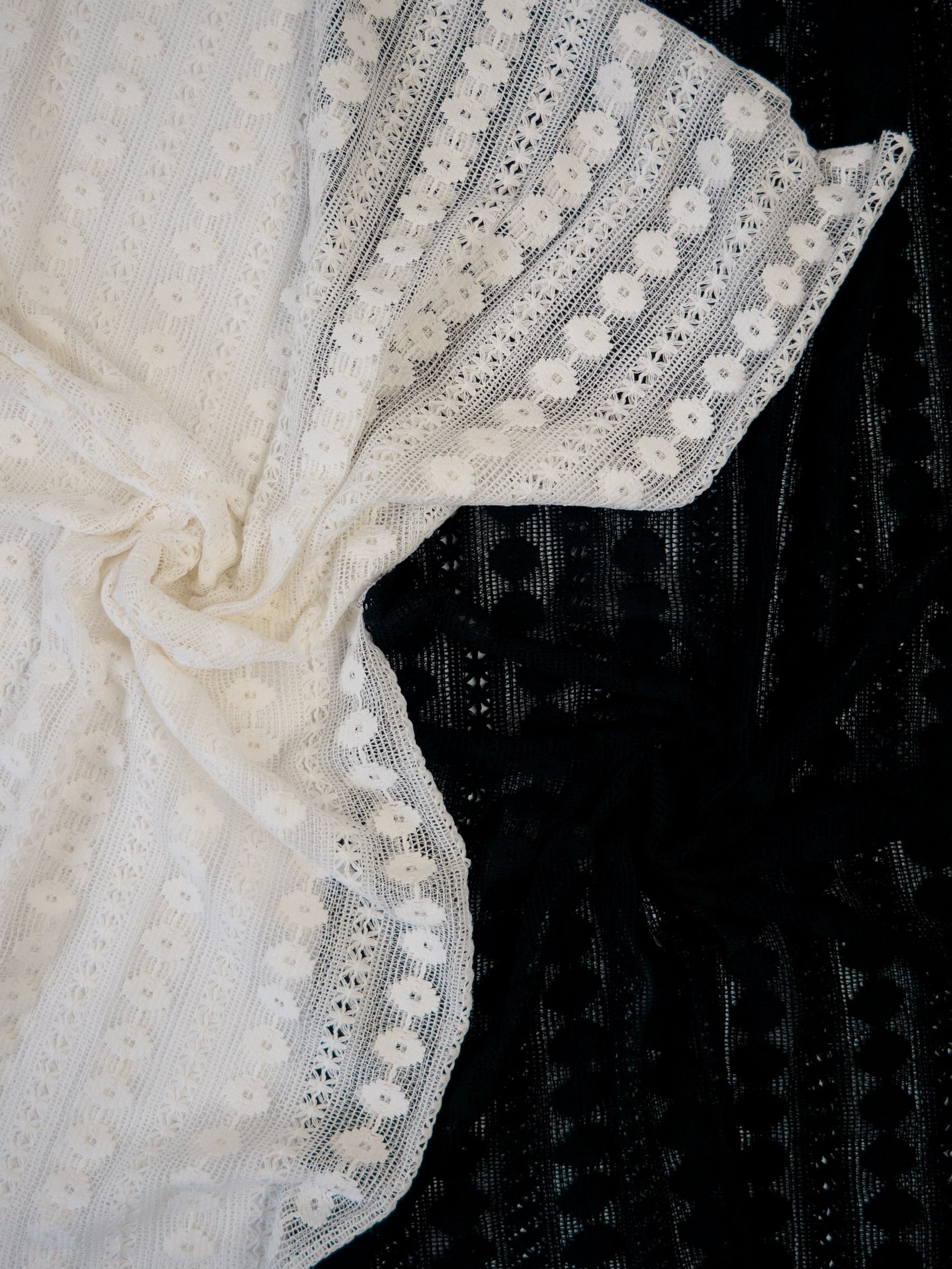 Image of lace fabric, warm white with a floral pattern – available online at Charlotte's Fabrics