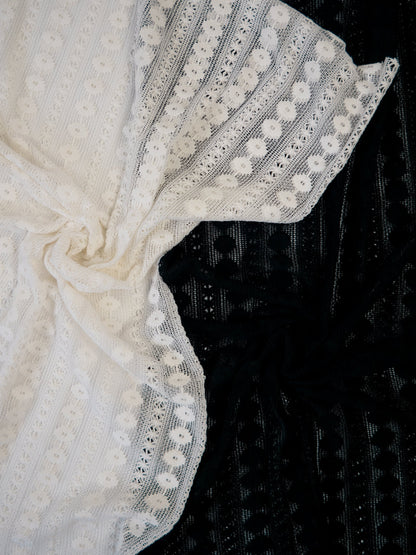Image of lace fabric, warm white with a floral pattern – available online at Charlotte's Fabrics