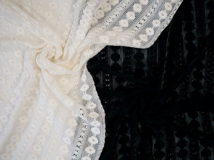 Image of lace fabric, warm white with a floral pattern – available online at Charlotte's Fabrics
