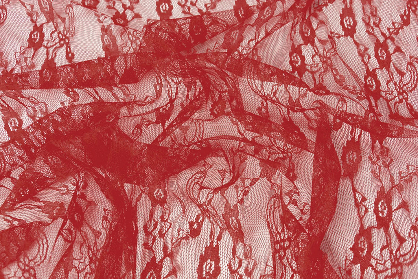 Image du tissu en dentelle fin, rouge 50 g/m² – disponible chez Šarlotes audumi