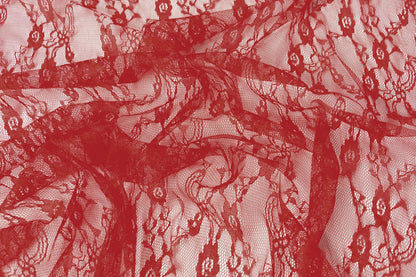 Image du tissu en dentelle fin, rouge 50 g/m² – disponible chez Šarlotes audumi