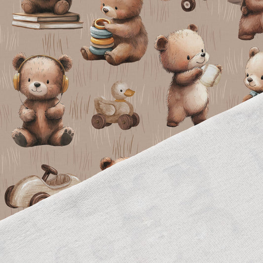 Medvilninis kilpinis trikotažas – meškučių išdaigos 250 g/m²