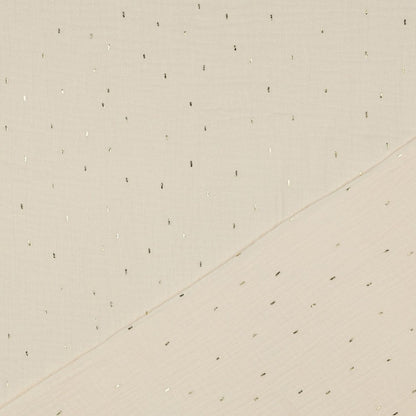Museline à pois dorés sur blanc chaud 125 g/m²