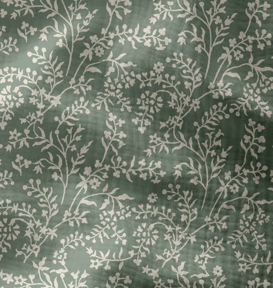 Attēls ar Muslīns - ziedi uz salvijas zaļa fona 130 g/m² – pieejams Šarlotes audumi