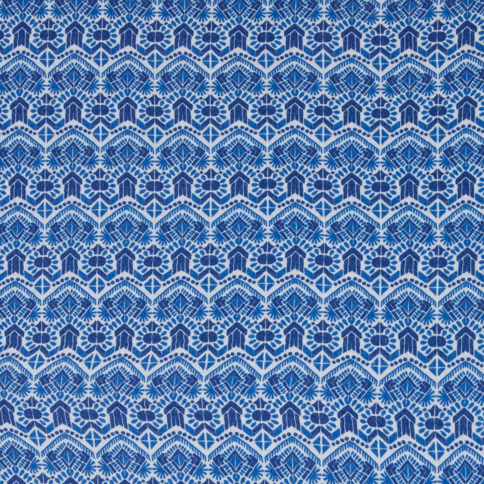 Attēls ar Muslīns - zils ģeometrisks raksts 130 g/m² – pieejams Šarlotes audumi