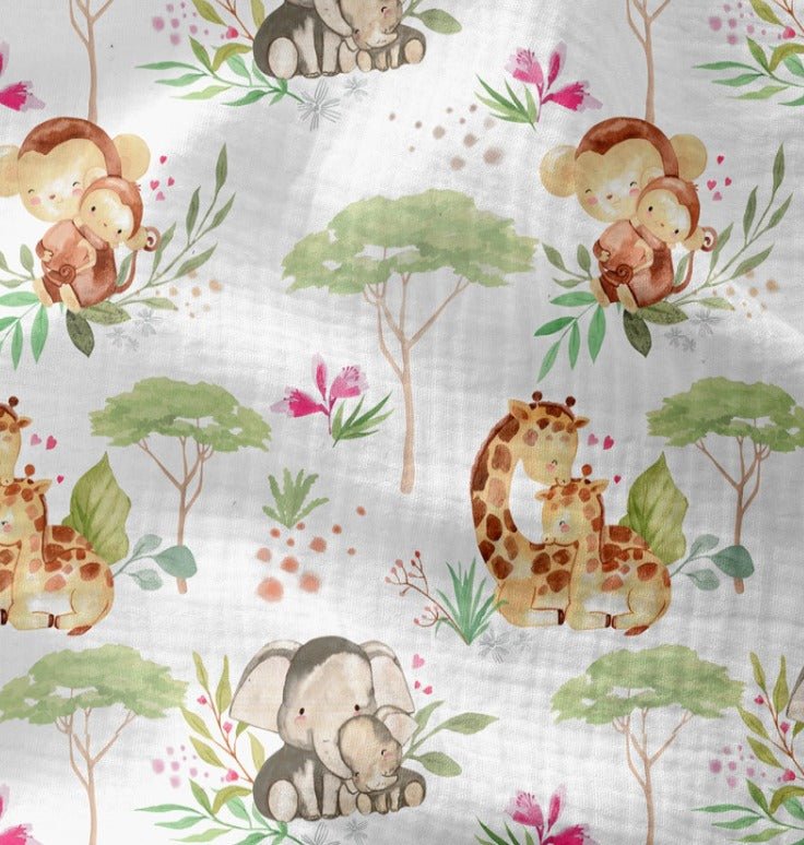 Attēls ar Muslīns - zvēru mammas ar mazulīšiem 120 g/m² – pieejams Šarlotes audumi