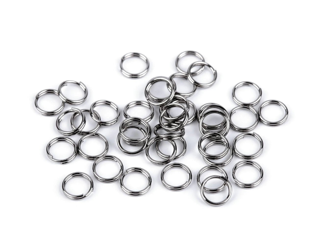 Attēls ar Nerūsējošā tērauda savienojošie gredzeni (split jump rings) Ø6 mm 10 g – pieejams Šarlotes audumi