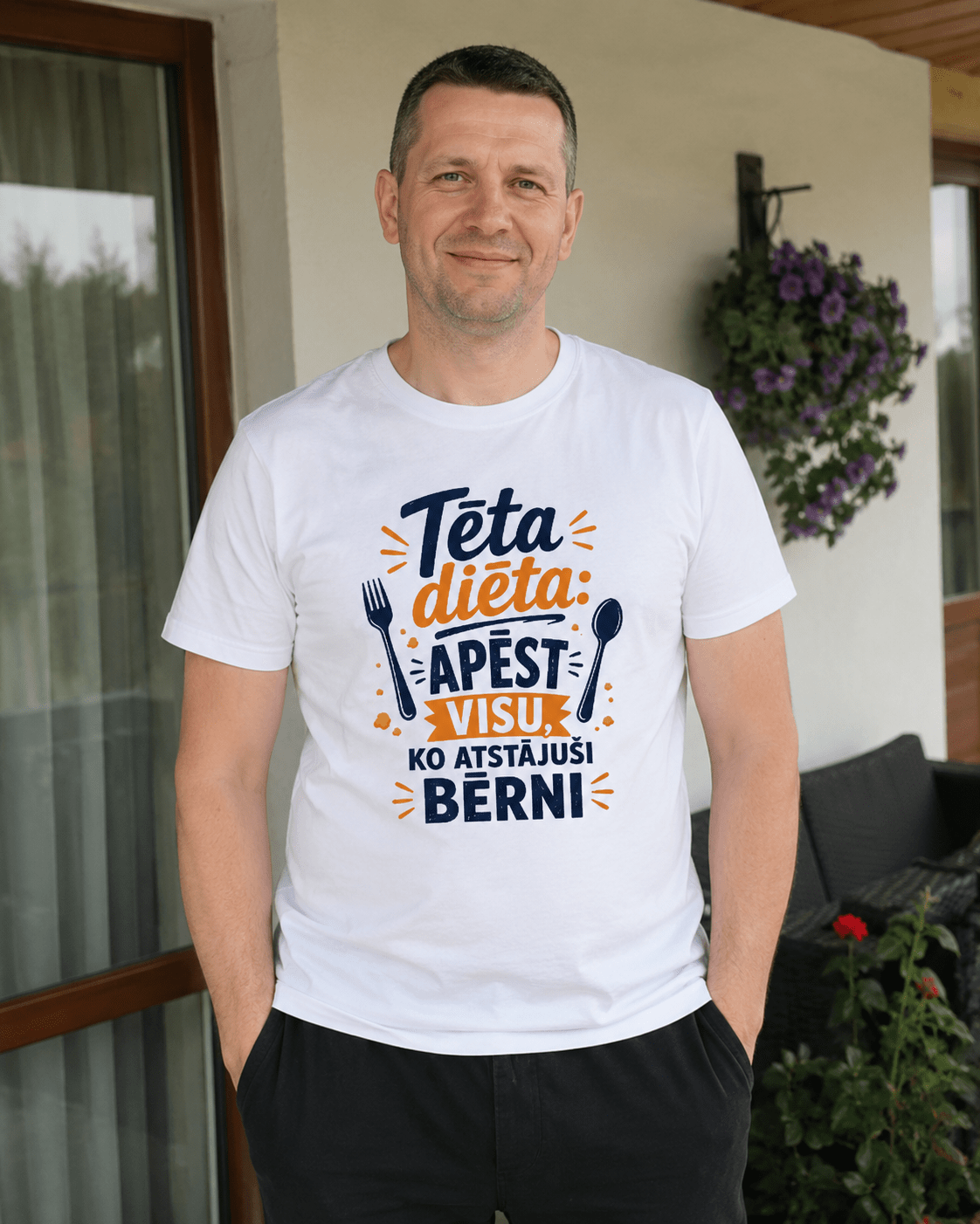 Organinės medvilnės T marškinėliai „Tėčio dieta“ – įsigyti internetu Šarlotės audiniai