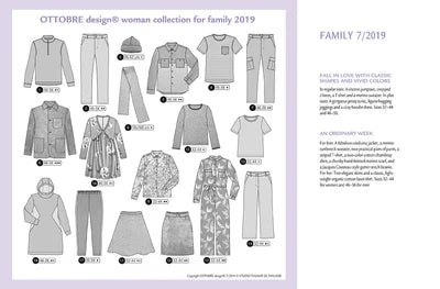 Attēls ar OTTOBRE Design Family – šūšanas žurnāls ar piegrieztnēm angļu valodā – pieejams internetā Šarlotes audumi