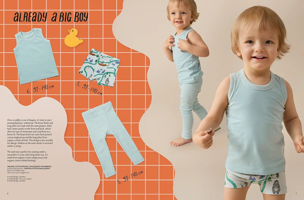 Attēls ar OTTOBRE design Kids 6/2022 – bērnu apģērbu piegrieztņu žurnāls angļu valodā – pieejams internetā Šarlotes audumi