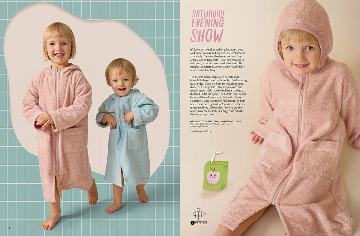 Attēls ar OTTOBRE design Kids 6/2022 – bērnu apģērbu piegrieztņu žurnāls angļu valodā – pieejams internetā Šarlotes audumi