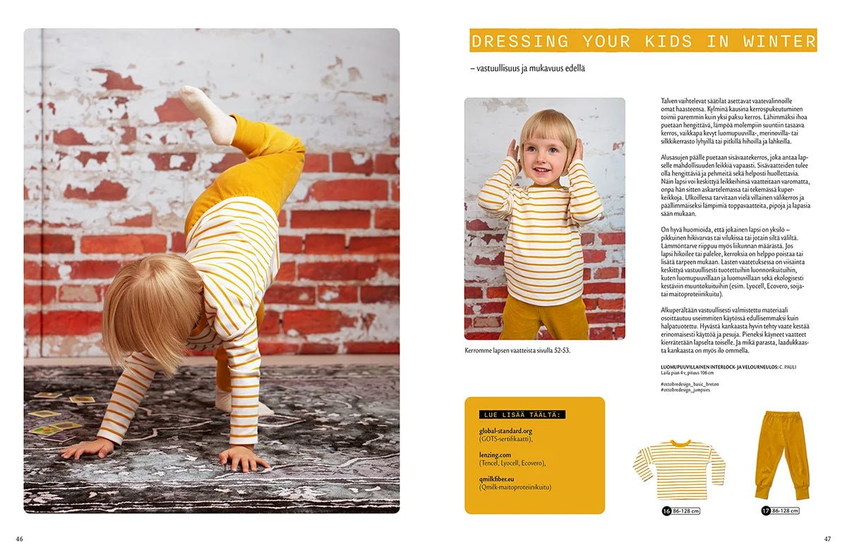 Attēls ar OTTOBRE design Kids 6/2022 – bērnu apģērbu piegrieztņu žurnāls angļu valodā – pieejams internetā Šarlotes audumi