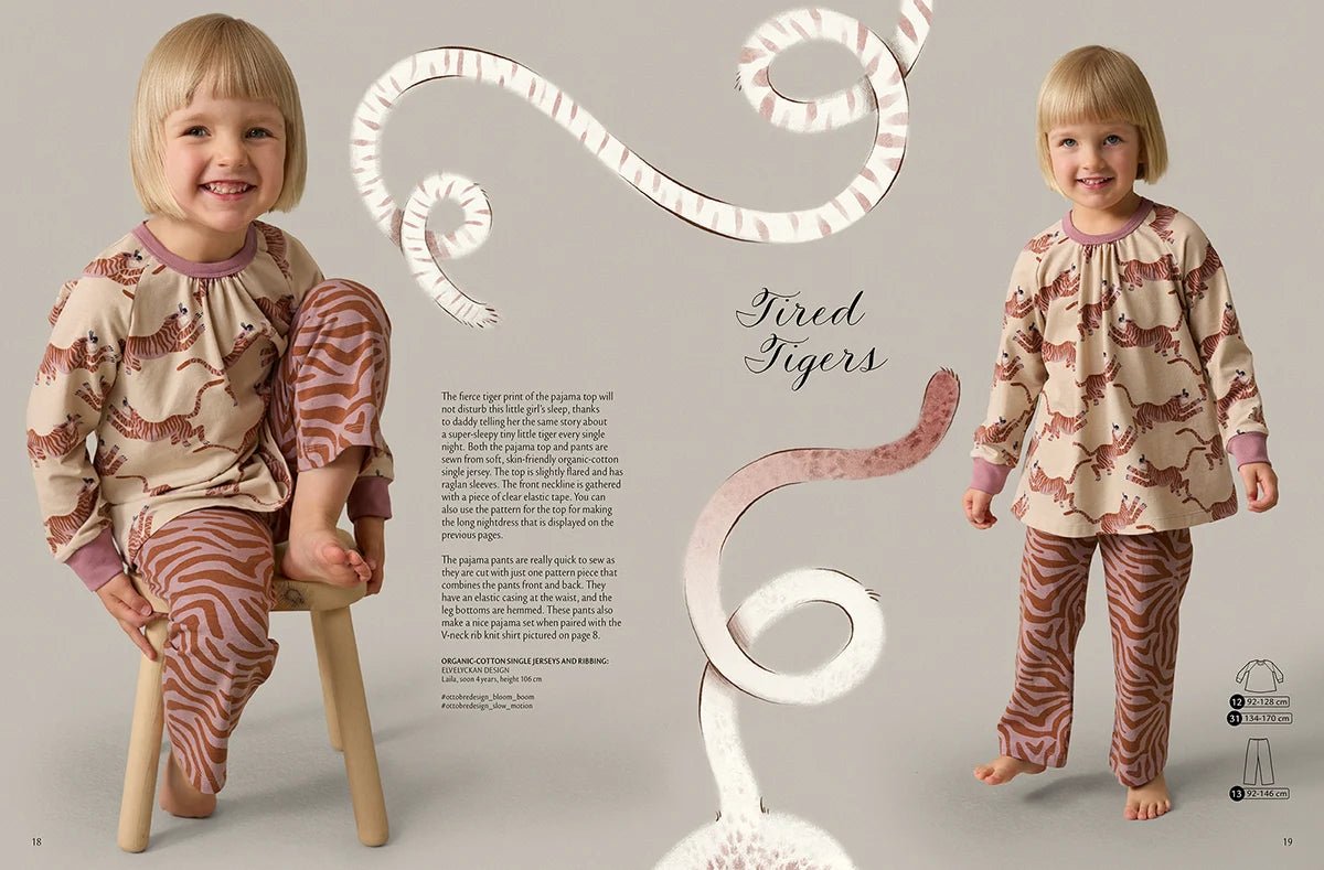 Attēls ar OTTOBRE design Kids 6/2022 – bērnu apģērbu piegrieztņu žurnāls angļu valodā – pieejams internetā Šarlotes audumi