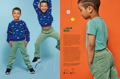 Attēls ar OTTOBRE design Kids Rudens – bērnu apģērbu piegrieztņu žurnāls angļu valodā – pieejams internetā Šarlotes audumi