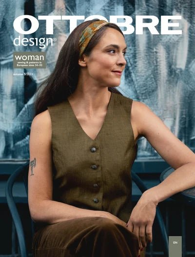 OTTOBRE design Woman 5/2023 – angliškas moteriškų drabužių iškarpų žurnalas, kurį galima įsigyti internetu „Šarlotes audumi“