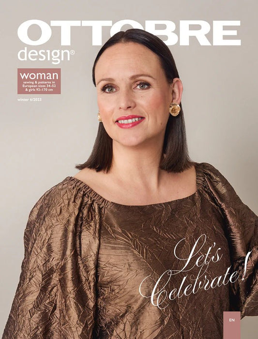 Attēls ar OTTOBRE design Woman 6/2023 – sieviešu apģērbu piegrieztņu žurnāls angļu valodā – pieejams internetā Šarlotes audumi