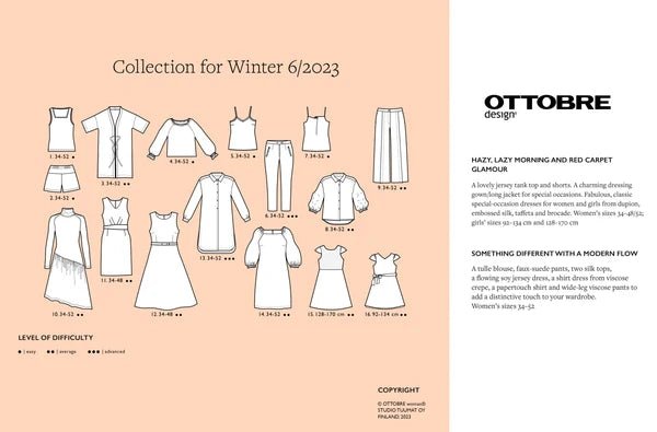 OTTOBRE design Woman 6/2023 – angliškas moteriškų drabužių iškarpų žurnalas – internetu galima įsigyti „Šarlotes audumi“