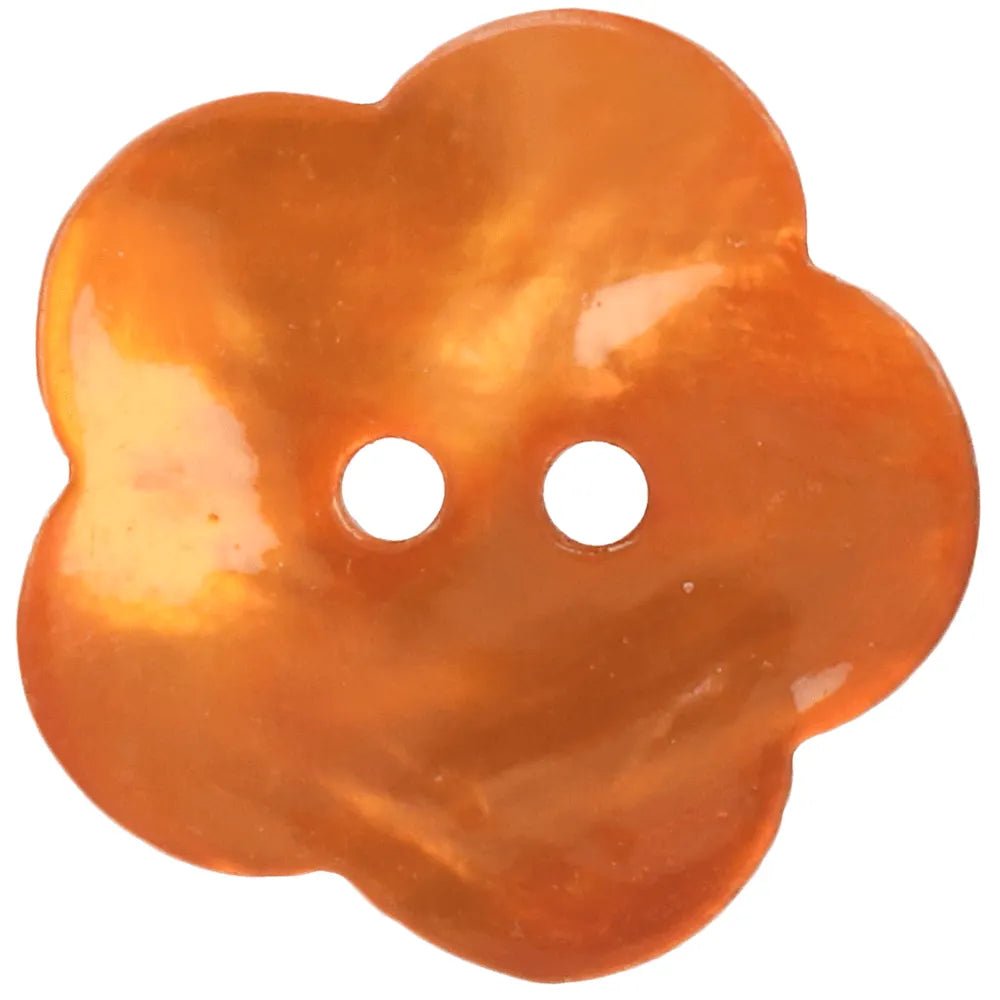 Image of a mother-of-pearl flower button made from seashell, 12.5 mm, orange – available at Šarlotes audumi