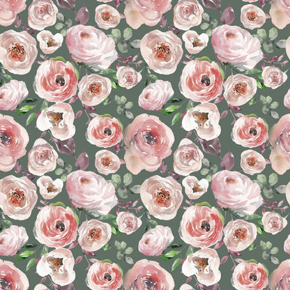 Maille de coton fine, roses sur fond vert, 200 g/m²