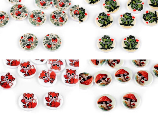 Attēls ar Pogas ar zīmējumiem Ø 15,5 mm – pieejams Šarlotes audumi