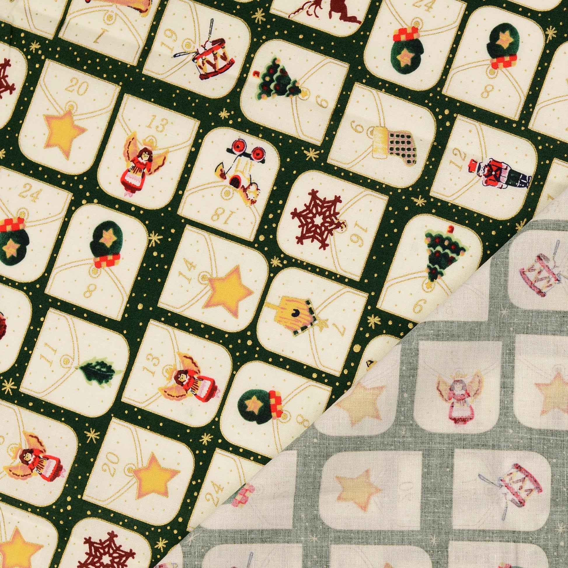 Image of premium 100% cotton fabric Advent calendar 120 g/m² – available online at Šarlotes audumi