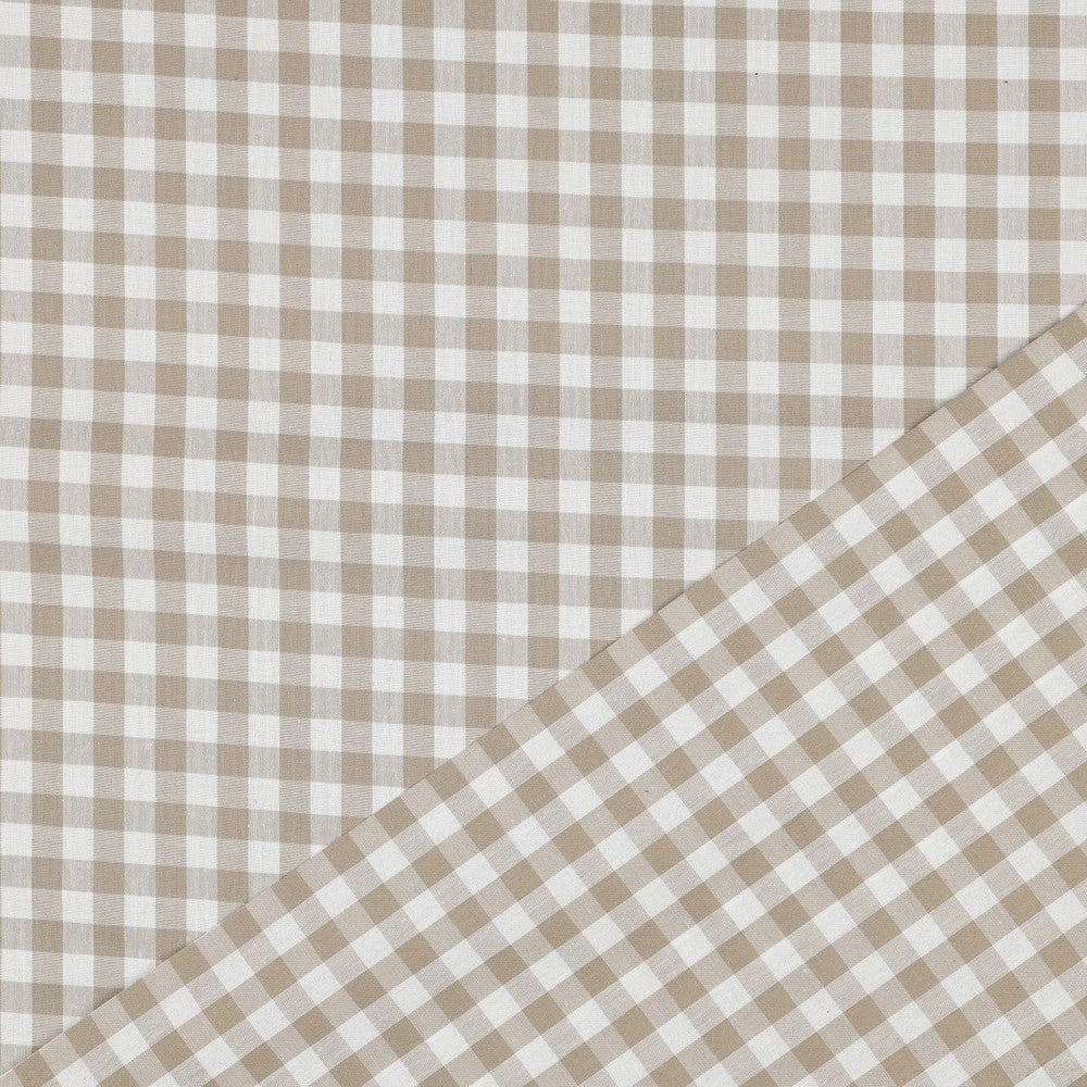 Attēls ar Premium 100% kokvilnas audums - bēšs rūtains 110 g/m² – pieejams Šarlotes audumi