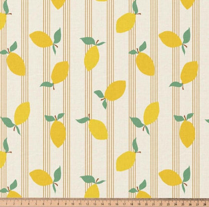 Image en tissu 100 % coton premium - citrons en fines lignes 115 g/m² – disponible chez Šarlotes audumi