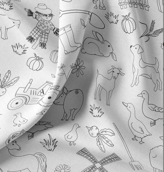 Image with premium 100% cotton fabric, COLOR IT YOURSELF - farmyard, 115 g/m² – available at Šarlotes audumi