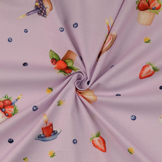 Image of premium 100% cotton fabric cupcakes with blueberries – available online at Šarlotes audumi