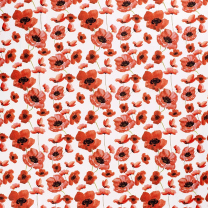 Tissu premium 100 % coton, coquelicots sur fond blanc 110 g/m²