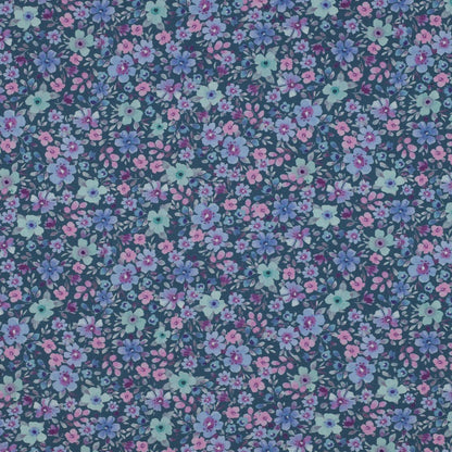 Image de tissu Premium 100 % coton - petites fleurs sur fond pétrole 110 g/m² – disponible chez Charlotte