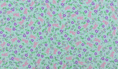 Tissu premium 100 % coton, motif de fleurs sur fond bleu, 115 g/m²