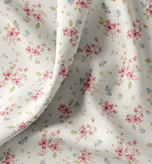 Attēls ar Premium 100% kokvilnas audums - romantisks pavasara ziedu motīvs 115 g/m² – pieejams Šarlotes audumi