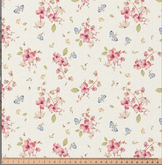 Attēls ar Premium 100% kokvilnas audums - romantisks pavasara ziedu motīvs 115 g/m² – pieejams Šarlotes audumi