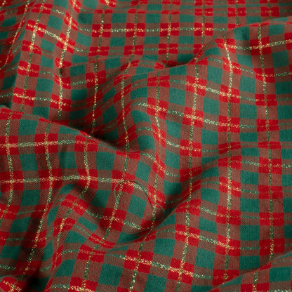 Image of premium 100% cotton fabric—Scottish check with gold accents, 120 g/m², available online at Šarlotes audumi