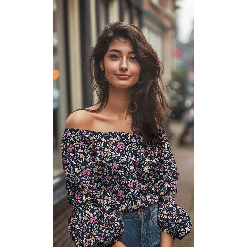 Attēls ar Premium 100% kokvilnas audums - smalki ziediņi uz tumši zila 115 g/m² – pieejams Šarlotes audumi