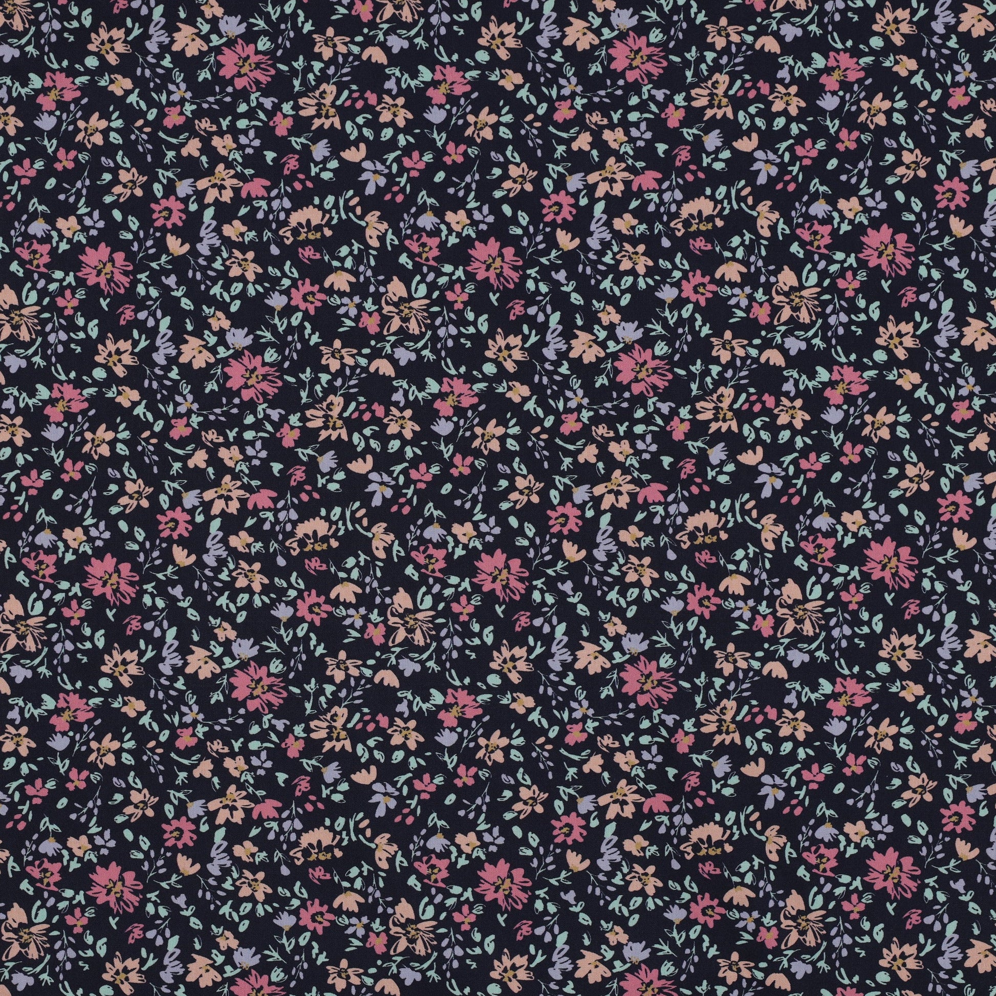 Attēls ar Premium 100% kokvilnas audums - smalki ziediņi uz tumši zila 115 g/m² – pieejams Šarlotes audumi