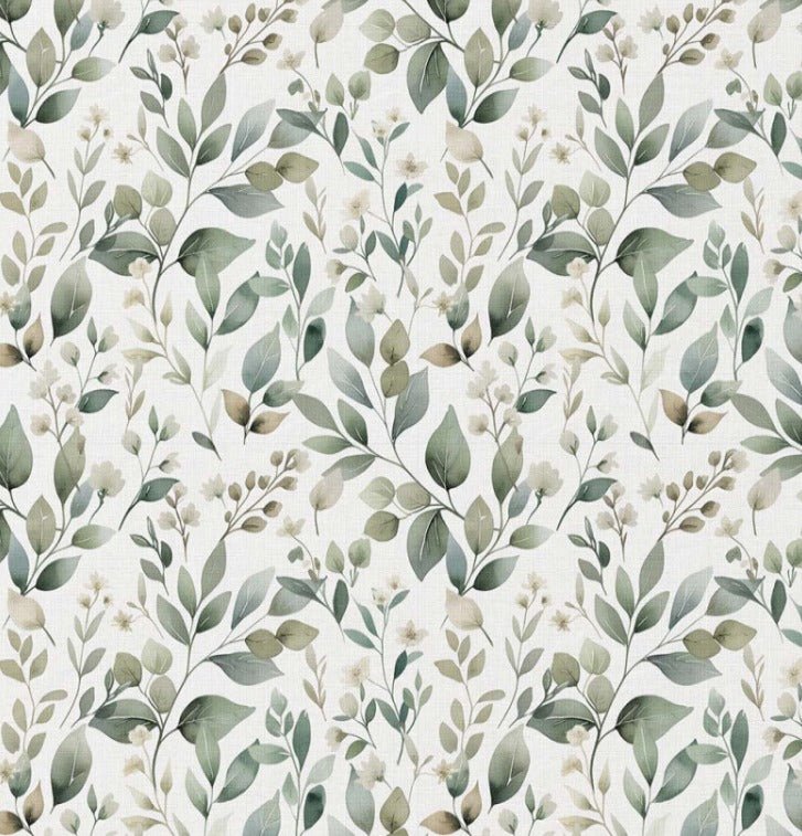 Attēls ar Premium 100% kokvilnas audums - zaļas lapas 115 g/m² – pieejams Šarlotes audumi